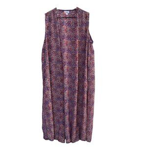 LuLaRoe Joy Vest Medium Longline Sleeveless Orange Purple Beige Lightweight Laye